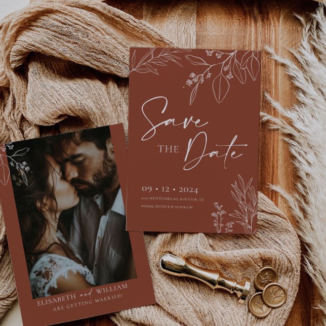 Enregistrer la date Invitation Terracotta Floral (Créateur téléchargé)