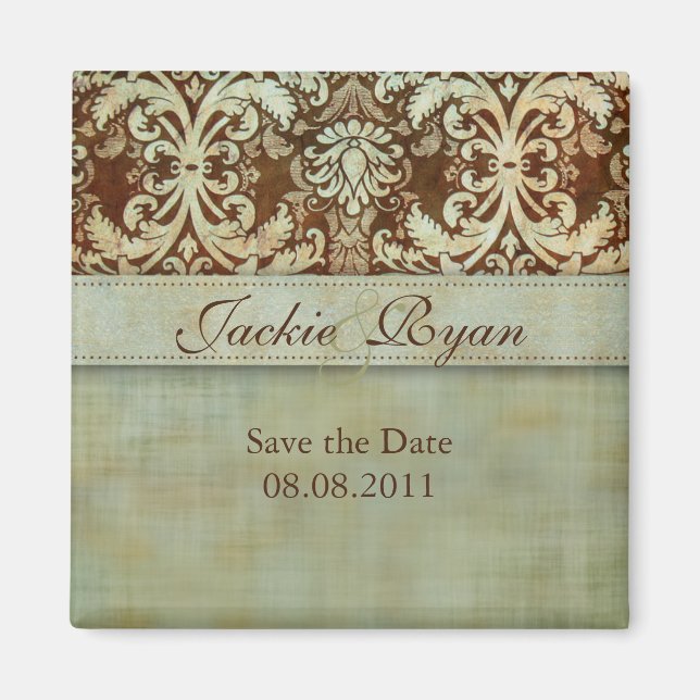 Enregistrer la date Magnet Damask vert Vintage (Devant)