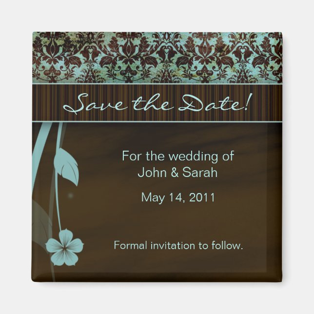 Enregistrer la date Magnet floral damask bleu brun (Devant)