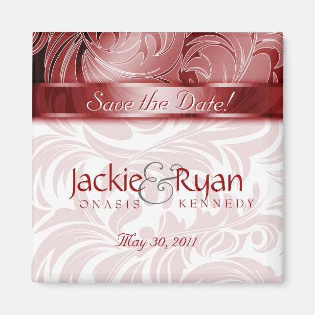 Enregistrer la date Magnet Floral Leaf Argent Roug (Devant)