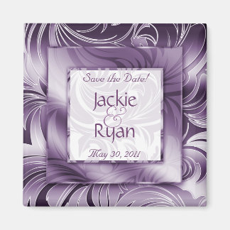 Enregistrer la date Magnet Floral Leaf Purple Silv