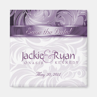 Enregistrer la date Magnet Floral Leaf Purple Silv