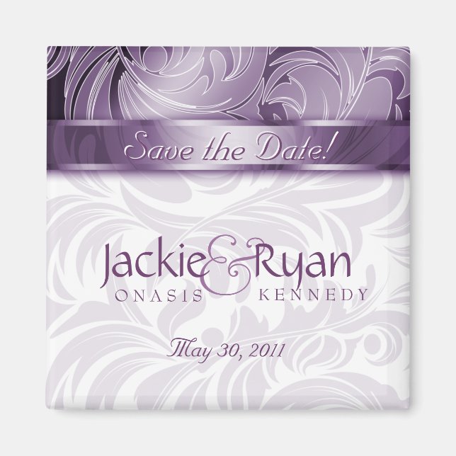 Enregistrer la date Magnet Floral Leaf Purple Silv (Devant)