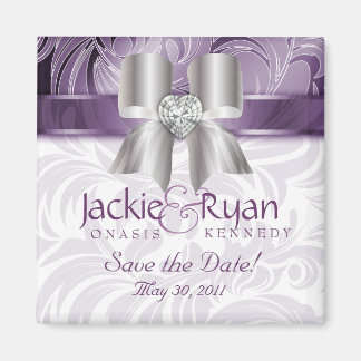 Enregistrer la date Magnet Floral Leaf Purple Silv