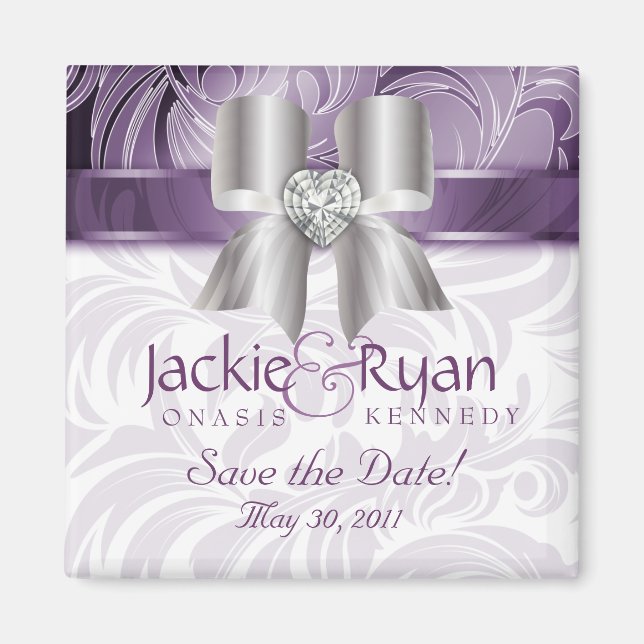 Enregistrer la date Magnet Floral Leaf Purple Silv (Devant)