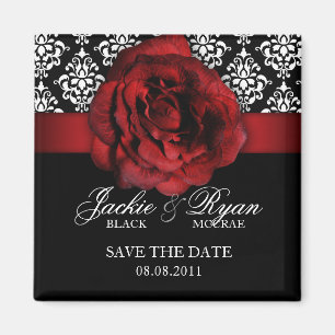 Enregistrer la date Magnet Rouge Rose Damask