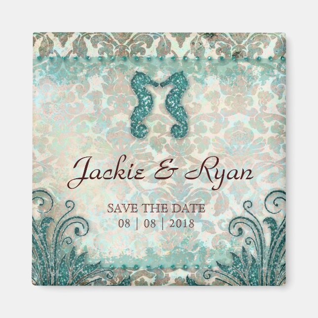 Enregistrer la date Magnet Seahorse Couple Vintage (Devant)
