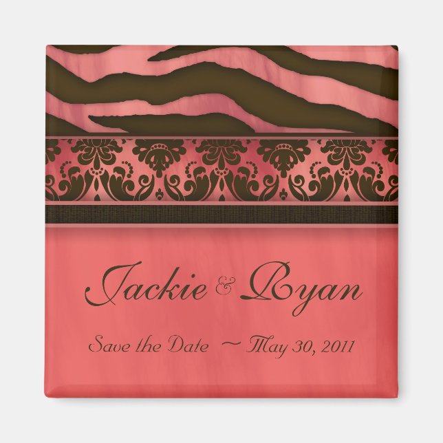 Enregistrer la date Magnet Zebra Damask Coral (Devant)