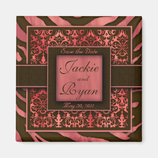 Enregistrer la date Magnet Zebra Damask Coral
