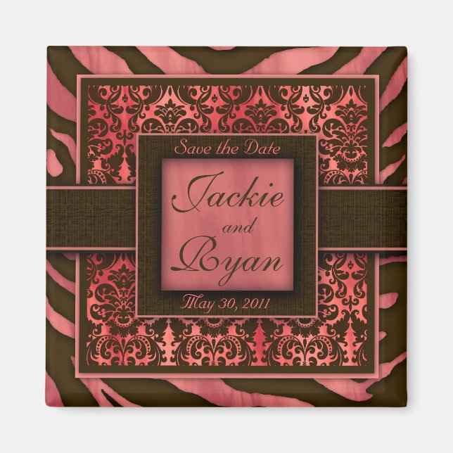 Enregistrer la date Magnet Zebra Damask Coral (Devant)