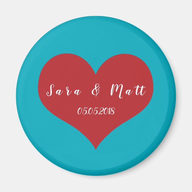 Enregistrer la date magnets mariages | coeur bleu  (Devant)