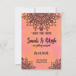 Enregistrer la date Mandala Pink & Orange Mariage 