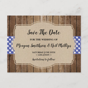 Enregistrer la date Mariage Carte bleue En vichy B