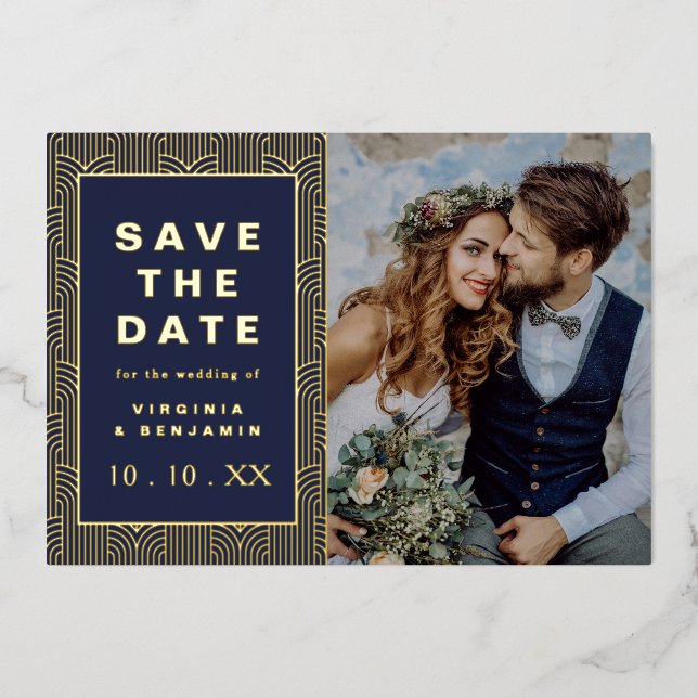 Enregistrer La Date Marine Gold Foil Invitation (Recto)