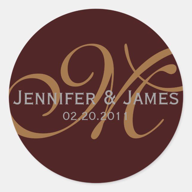 Enregistrer la date Monogram Mariage Sticker Brown (Devant)