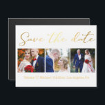 enregistrer la date or mariage photo collage aiman<br><div class="desc">élégant style enregistrer la date,  minimaliste calligraphie dorée,  mariage trois photos collage magnet.</div>