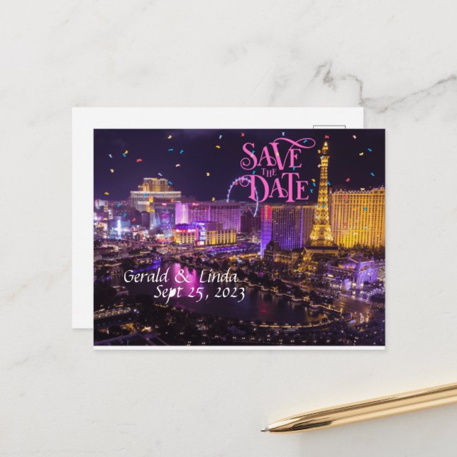 Enregistrer la date personnalisée Las Vegas carte  (Devant/Arrière en situation)