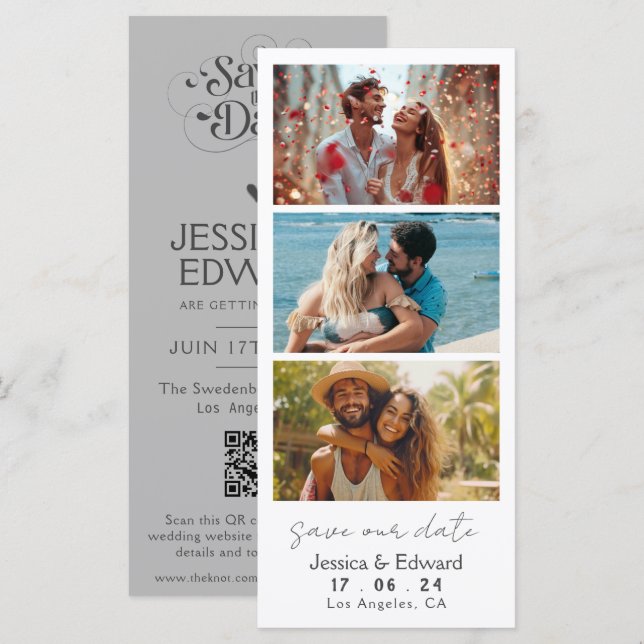 Enregistrer La Date PhotoBooth Qr Code Light Grey  (Devant / Derrière)