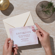 Enregistrer La Date Pink Gold Floral Invitation