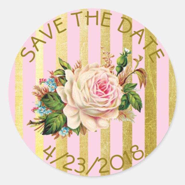 Enregistrer la date Pink Gold Striped Stickers (Devant)