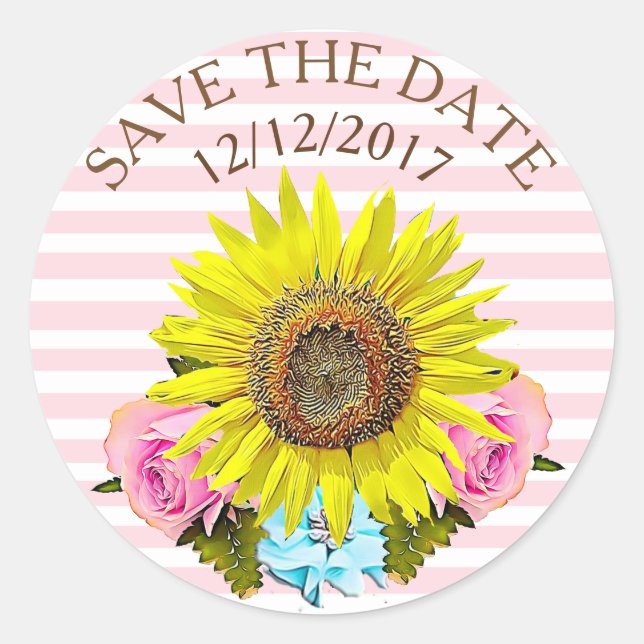 Enregistrer la date Pink Stripe Stickers Tournesol (Devant)