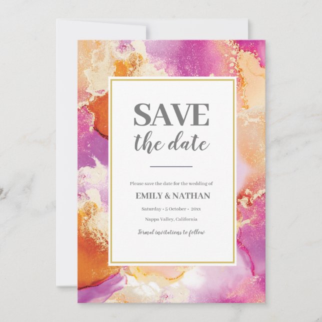 Enregistrer la date Purple Orange Inky Invitation (Devant)