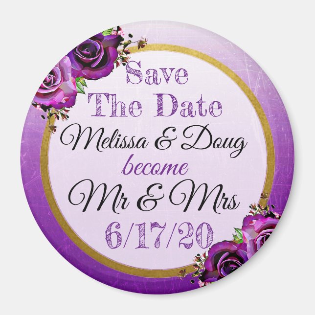Enregistrer la date Purple Rose Magnet Mariage (Devant)