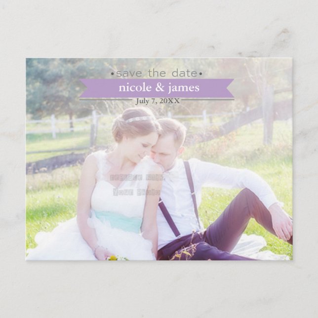 ENREGISTRER LA DATE Purple Typography Photo Carte  (Devant)
