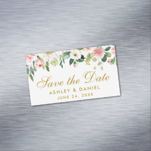 Enregistrer La Date Rose Blanc Floral Mini Magnet