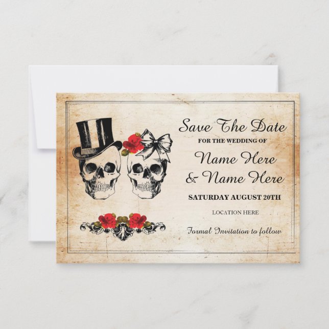 Enregistrer La Date Rustic Skulls Carte Rose (Devant)