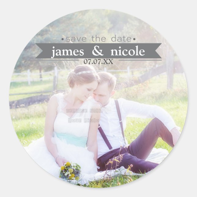 ENREGISTRER LA DATE Sticker photo Mariage gris (Devant)