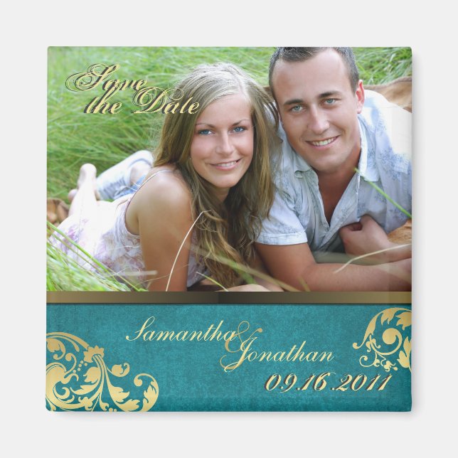 Enregistrer la date Turquoise & or Shimmer Magnet  (Devant)