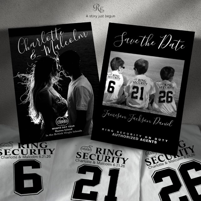 Enregistrer le Carte photo de date avec sécurité d (Shown with Ring Security shirts featuring numbers that match the wedding date, sold separately.)