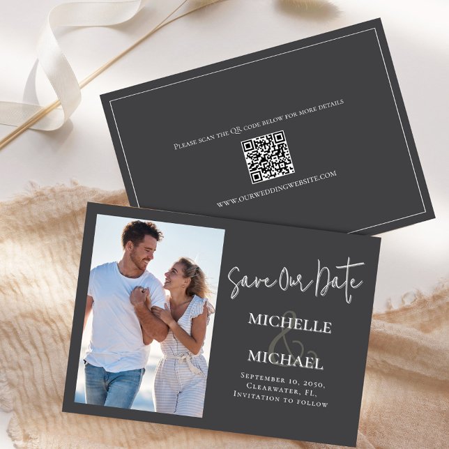 Enregistrer le Modèle photo Mariage de date (Save the date photo card template with stylish calligraphy.)