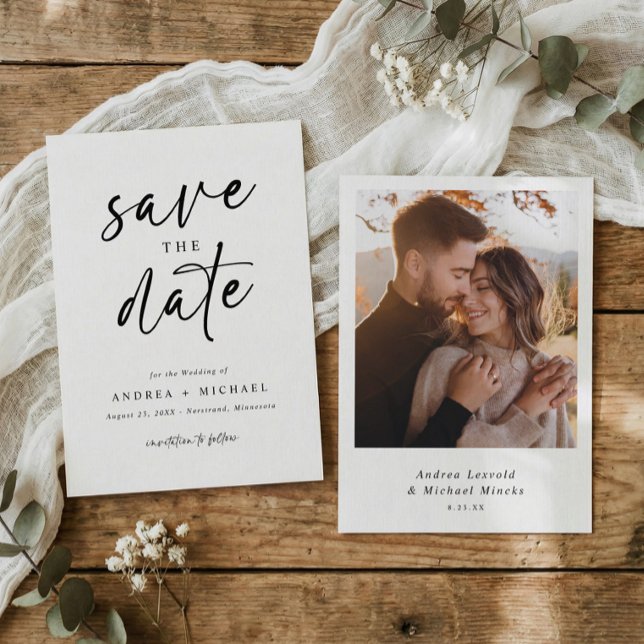 Enregistrer les cartes de dates Moderne Minimalist (Fun casual handwriting save the date photo cards)