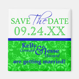 Enregistrer les dates Vert Damas Design Aimant Ble