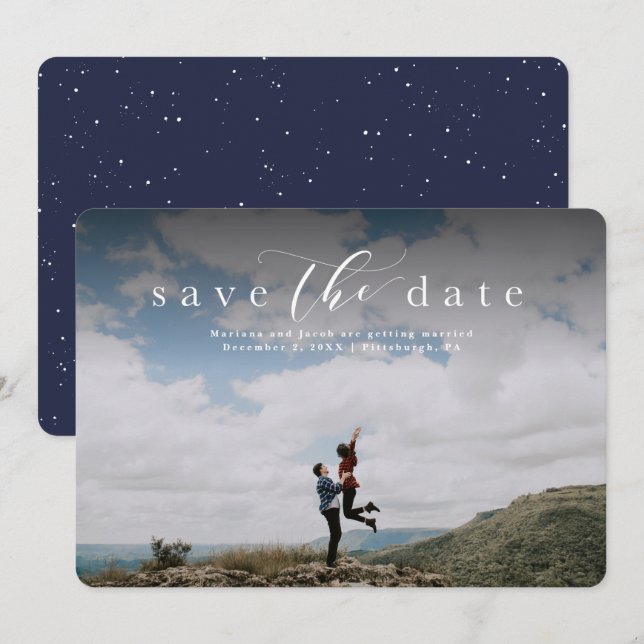 Enregistrez la date carte photo élégante script (Devant / Derrière)