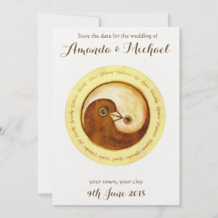 ENREGISTREZ LA DATE Gold Yin Yang doves carte mari