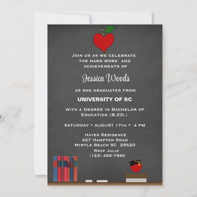 Enseignant Chalkboard Heart Graduation Invitation (Devant)