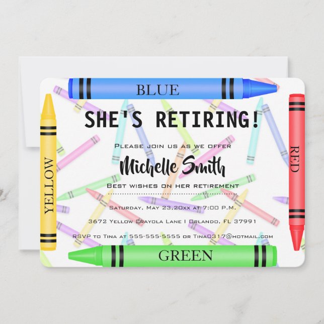 Enseignant Colorful Crayon Invitation de retraite (Devant)