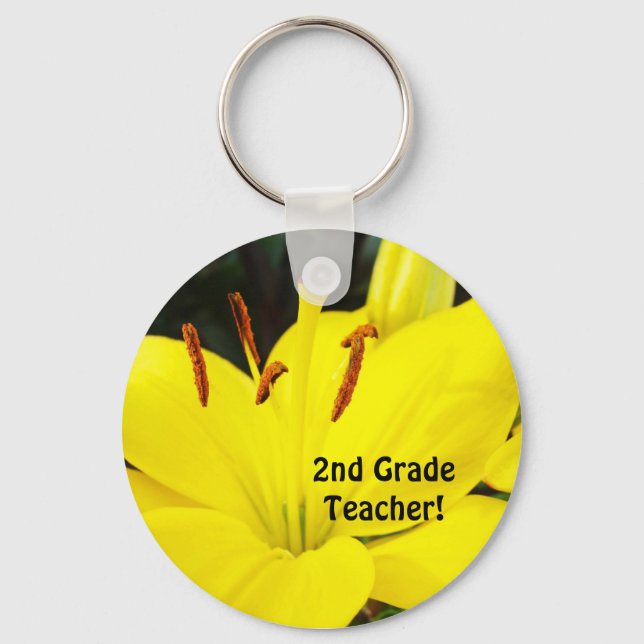Enseignant de 2e année ! porte-clés Fleurs Jaunes  (Recto)