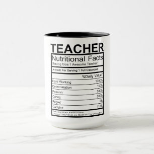 Enseignant Faits nutritionnels Mug