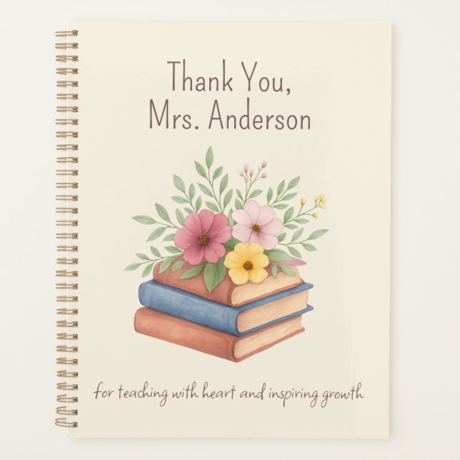 Enseignant Merci - Aquarelle Livres & Fleurs - (Devant)