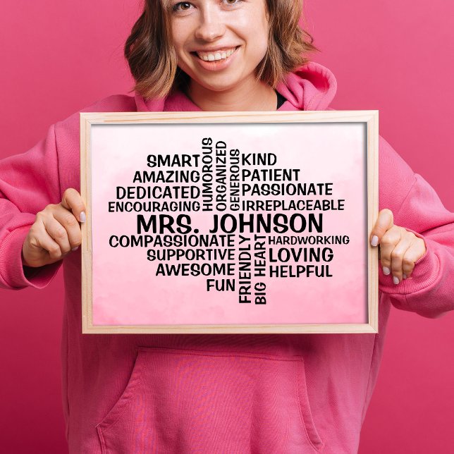 Enseignant Word Cloud Nom Pink Ombre Poster (Créateur téléchargé)