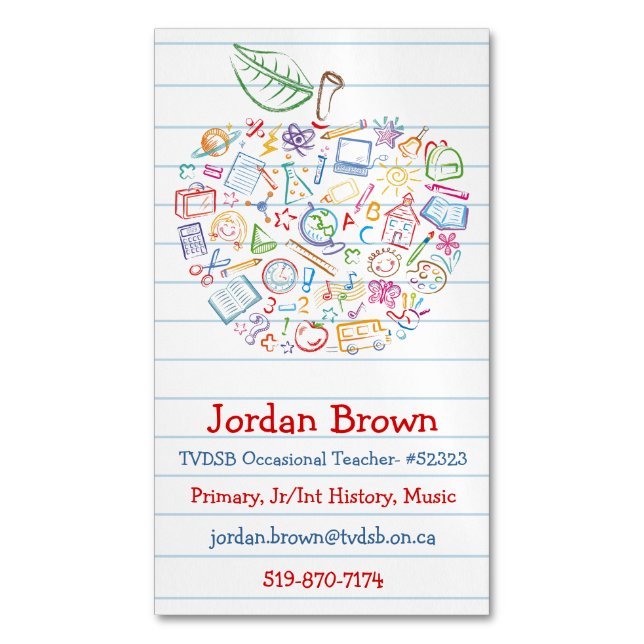 Enseignants colorés Apple Carte de visite Magnet 2 (devant Vertical)