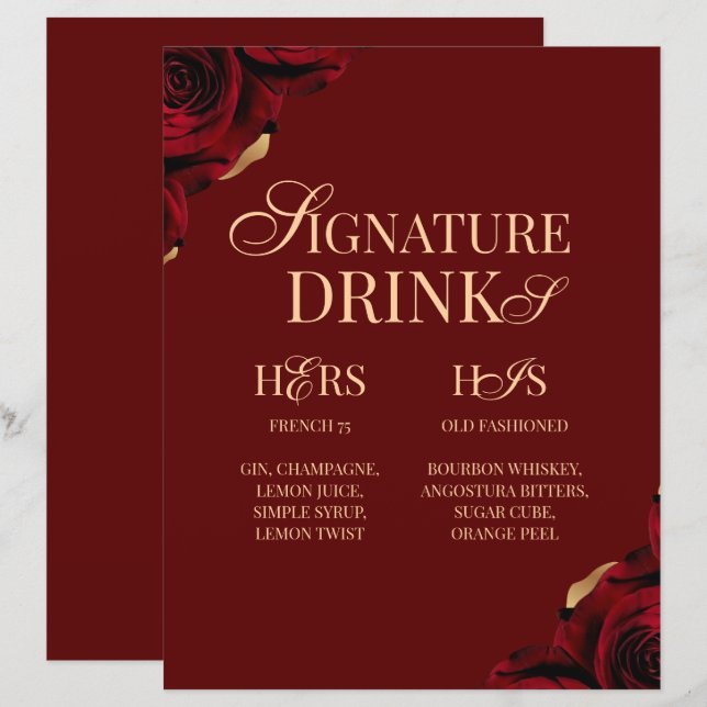 Enseigne de bar de mariage boisson signature Bourg (Devant / Derrière)