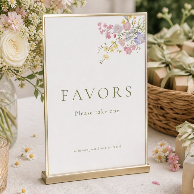 Enseigne de table de mariage Faveurs de fleurs sau (Wildflowers Favors Wedding Tabletop Sign)