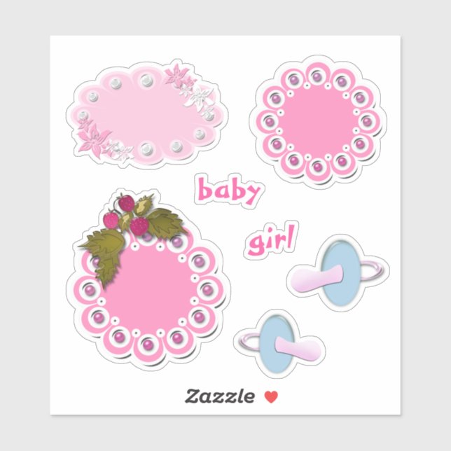 Ensemble, autocollants bébé, tétine, Rose, étiquet (Feuille)
