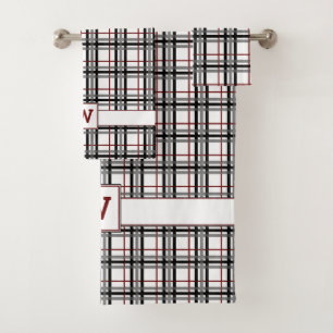 Ensemble blanc et rouge noir de serviette de plaid