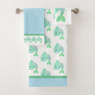 Ensemble bleu et vert mignon de serviette de Bath